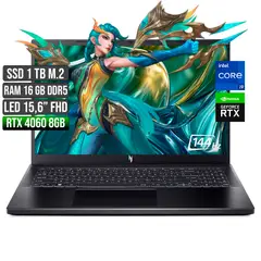 ACER - NITRO INTEL CORE I9-13900H RTX 4060 8GB SSD 1TB RAM 16GB LED 15,6" FHD 144Hz