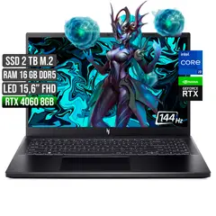 ACER - NITRO INTEL CORE I9-13900H RTX 4060 8GB SSD 2TB RAM 16GB LED 15,6" FHD 144Hz