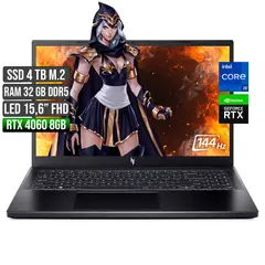 ACER - NITRO INTEL CORE I9-13900H RTX 4060 8GB SSD 4TB RAM 32GB LED 15,6" FHD 144Hz