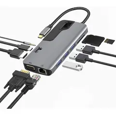 GEF - Hub Adaptador Usb-c A Vga Rj45 Hdmi Microsd Mac iPad Windows