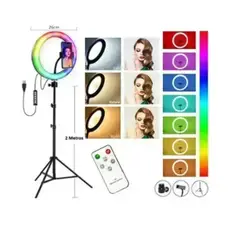 GENERICO - Aro De Luz RGB 26Cm + Tripode 2.10 Metros+ Soporte Celular