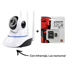GENERICO - Cámara De Seguridad 3 Antenas Wifi, 360° 1080P + Memoria Micro SD 32 GB