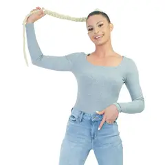 DKNY - Body Manga Larga Gris Para Mujer