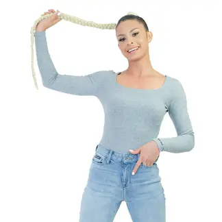 DKNY - Body Manga Larga Gris Para Mujer