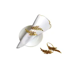 GENERICO - 6 SERVILLETEROS ANILLOS AROS PARA SERVILLETAS HOJA TRIGO DORADO