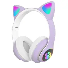 GENERICO - Diadema Inalámbrica Orejas Gato Luces Led Rgb Bluethooth 23m - Morado