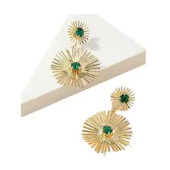 VANIDADES COLLECTIONS - Aretes Piedras Verdes Maxiaretes Para Mujer Dorado_.