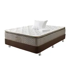 COLCHONES FANTASIA - Combo Semidoble Litium Pillow+base Cama Cafe+1almohada+prote