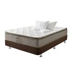 COLCHONES FANTASIA - Combo Queen Litium Pillow+base Cama Cafe+2 Almohadas+protect