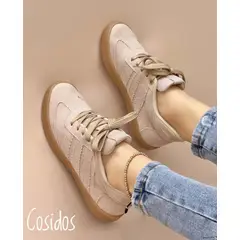 GENERICO - Tenis Casual Dos Líneas Oxford Mujer Dama Madre Zapatos-Beige