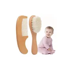 GENERICO - Cepillo de Lana Natural y Peine Cabello Madera para Bebé