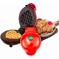 GENERICO - Mini Wafflera Corazon Pequeña Electrica Antiadherente