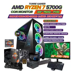 AMD - PC GAMER RYZEN 7 5700G/ GRAFICA RX6600 8GB/ MONITOR 24" FHD/ RAM 16GB/ 1TB SSD