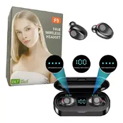 TWS - Auricular Inalámbrico Bluetooth F9 Tactil Led Color Negro