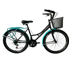 ATILA - Bicicleta playera rin 26 parrilla y canasta 18 cambios NEGRO