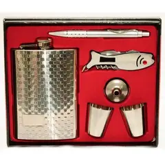 GENERICO - Licorera Whiskera 9oz Inox. 2 Copas + Lapicero +navaja