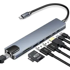 GENERICO - Convertidor tipo C 8 en 1 hub usb HDMI rj45 sd para portátil