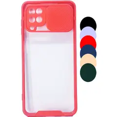 GENERICO - Estuche Case Slider Transparente Compatible Con Samsung A12 y M12 Rojo
