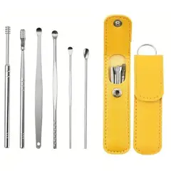 GENERICO - Kit Limpieza Cera De Oídos Acero Inoxidable X 6 Unds