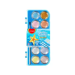 KEYROAD - Acuarelas metalizadas Estuche Plástico + Pincel x 12 Colores