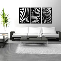 GENERICO - Cuadro decoración pared Tríptico Palma 120x60cm MDF Negro