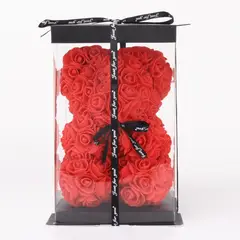 GENERICO - OSO TEDDY 25 CM EN ROSAS ARTIFICIALES + CAJA DE REGALO