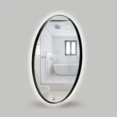 ALIK DISEÑO - Espejo Redondo Marco Metálico Negro Con Luz Blanca Táctil 70cm