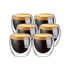 GENERICO - Pocillo Taza Café De 80ml Doble Pared Vidrio Borosilicato X2
