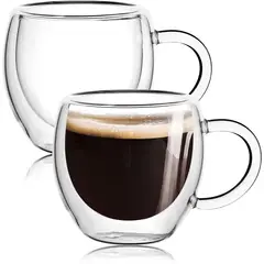 GENERICO - Pocillo Taza Café 80 Ml Doble Pared Vidrio Borosilicato X2