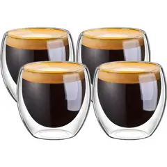GENERICO - Pocillo Taza Café De 80ml Doble Pared Vidrio Borosilicato X4