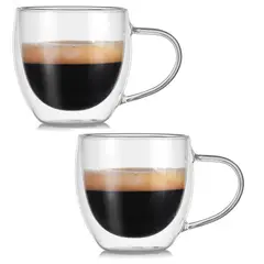 GENERICO - Pocillo Taza Café 250 Ml Doble Pared Vidrio Borosilicato X2