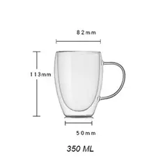 GENERICO - Pocillo Taza Café 350 Ml Doble Pared Vidrio Borosilicato X4