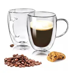 GENERICO - Pocillo Taza Café 350 Ml Doble Pared Vidrio Borosilicato X2