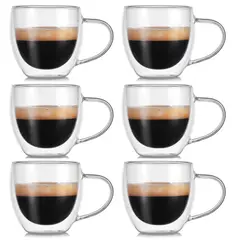 GENERICO - Pocillo Taza Café 80 Ml Doble Pared Vidrio Borosilicato X6