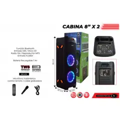 NIA - Cabina Sonido Recargable Micrófono Luces Leds FM 15000w Bluetooth