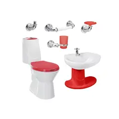 CORONA - Combo Happy Rojo Sanitario Lavamanos semipedestal Grifería Accesorios