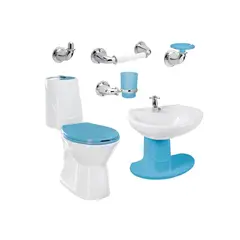 CORONA - Combo Happy Azul Sanitario Lavamanos semipedestal Grifería Accesorios
