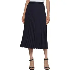 TOMMY HILFIGER - Falda azul midi plisada con logo en la cintura