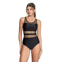 LEONISA - Vestido de baño entero de control con transparencias en tul