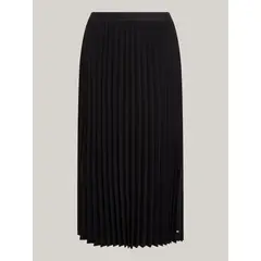 TOMMY HILFIGER - Falda negro midi plisada con logo en la cintura