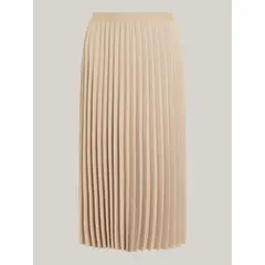 TOMMY HILFIGER - Falda beige midi plisada con logo en la cintura
