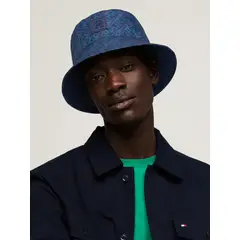 TOMMY HILFIGER - Sombrero Azul de pescador TH Monogram de sarga