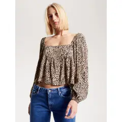 TOMMY HILFIGER - Blusa multicolor con estampado de leopardo y péplum Tommy Jeans