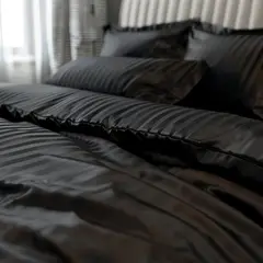 KARYTEX - Fundas Duvet A Rayas + 2 Fundas De Almohada Queen Negro.