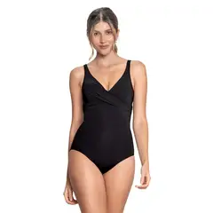 LEONISA - Vestido de baño control suave de abdomen y drapeado en escote