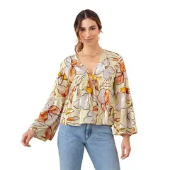 LEONISA - Blusa manga larga estampada