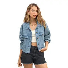 LEONISA - Chaqueta manga larga silueta crop