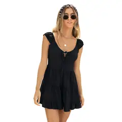 LEONISA - Enterizo corto manga sisa con nido de abeja en espalda