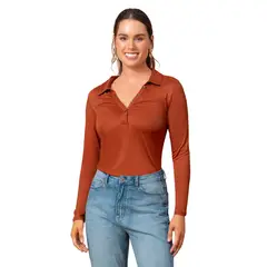 LEONISA - Camiseta manga larga con cuello camisero y perilla funcional