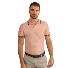 LEO - Camiseta tipo polo con cuello y mangas tejidas